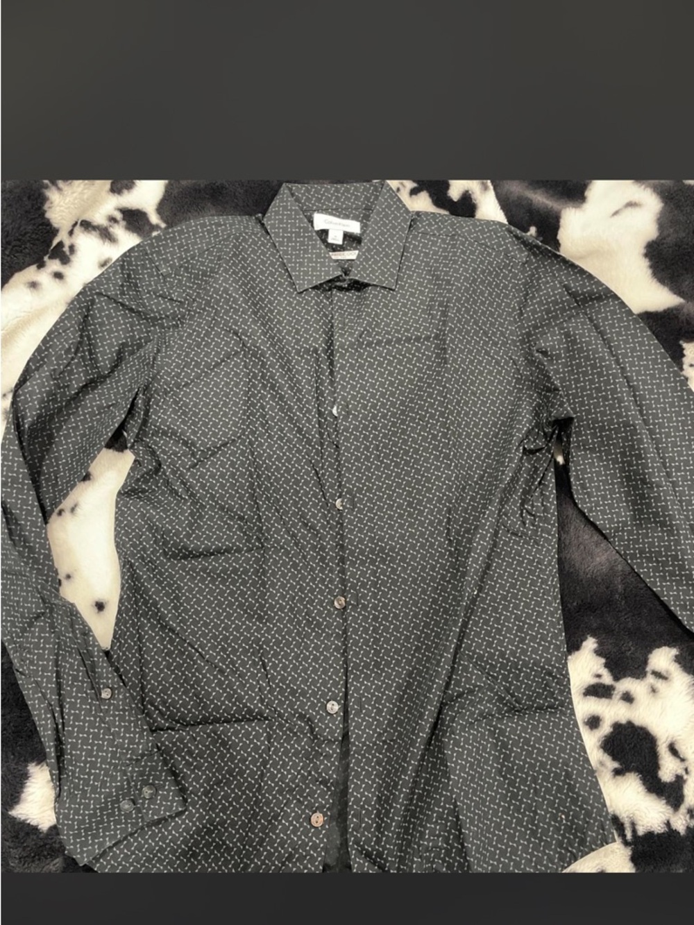Men's Patterned Button-Up Shirt - Black with White Dashes